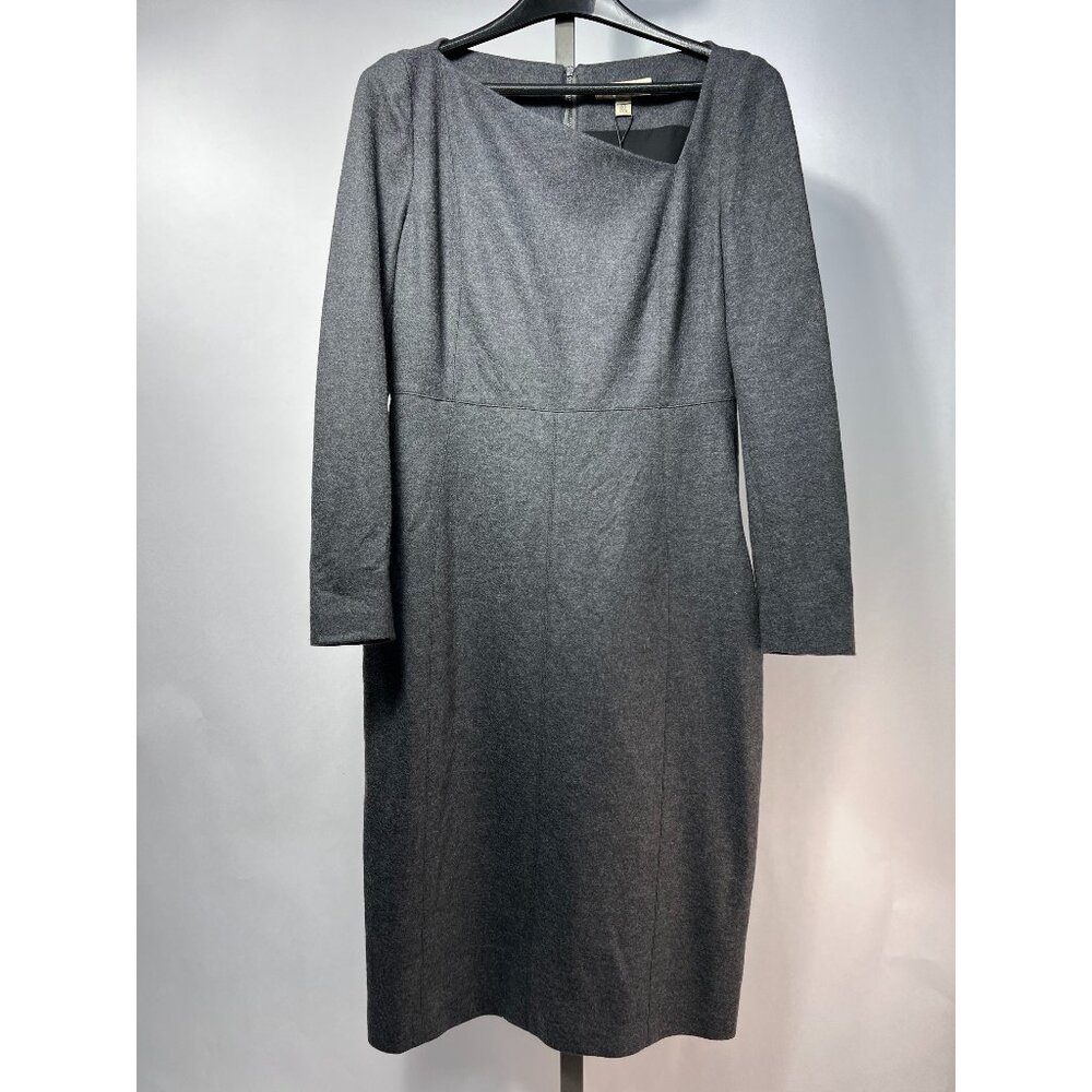 NWT BURBERRY 100% Wool Asymmetrical Neckline Mid-length Grey Dress 8US - Picture 1 of 12